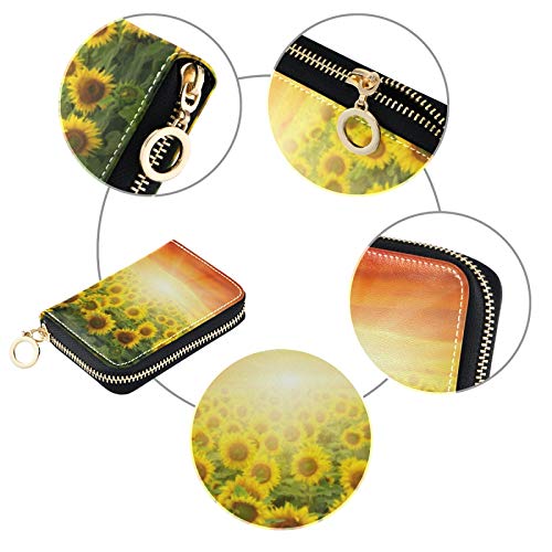 OTVEE Sunflower Field Sunset RFID Credit Card Wallet, Microfiber Leather Zipper Card Case Holder for Women3