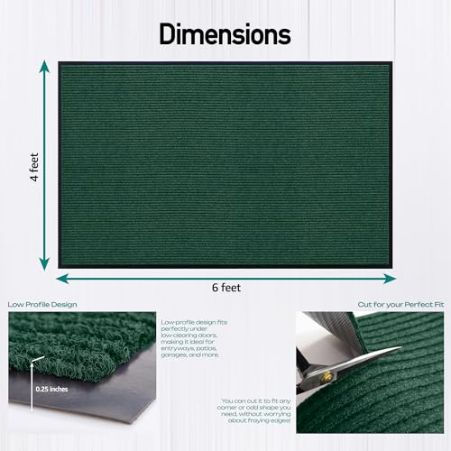 Image of Durable Rubber Door Mat - Heavy Duty, Indoor /Outdoor, Easy Clean, Waterproof, Low-Profile Mat for Entry, Patio, Garage - Stylish (Green, 6' x 4' (Mud Trapper))