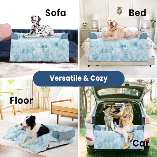 Image of Calming Dog Bed for Couch with Tie-Dye Pattern, 45x37 Inch, Blue