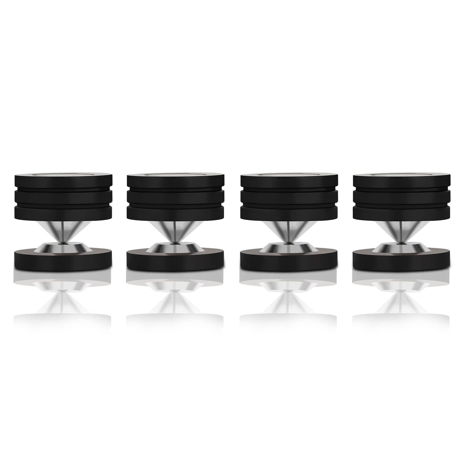 Lot de 4 pieds de haut-parleur 49 mm x 49 mm avec coussinets de haut-parleur en acier inoxydable POM - Pieds pour haut-parleurs Hi-Fi, caisson de basses, amplificateur audio, DAC et lecteur