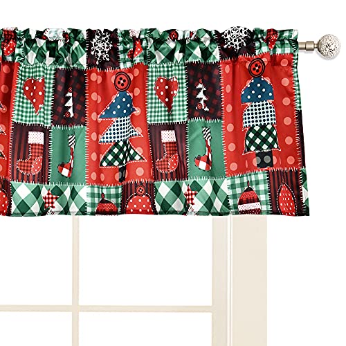 Mumfas Christmas Valance - Red And Green Buffalo Plaid Check Gingham Rod Pocket Curtain Valances Christmas Tree Pattern Valance For Windows 52 X 18 Inch #TOP1