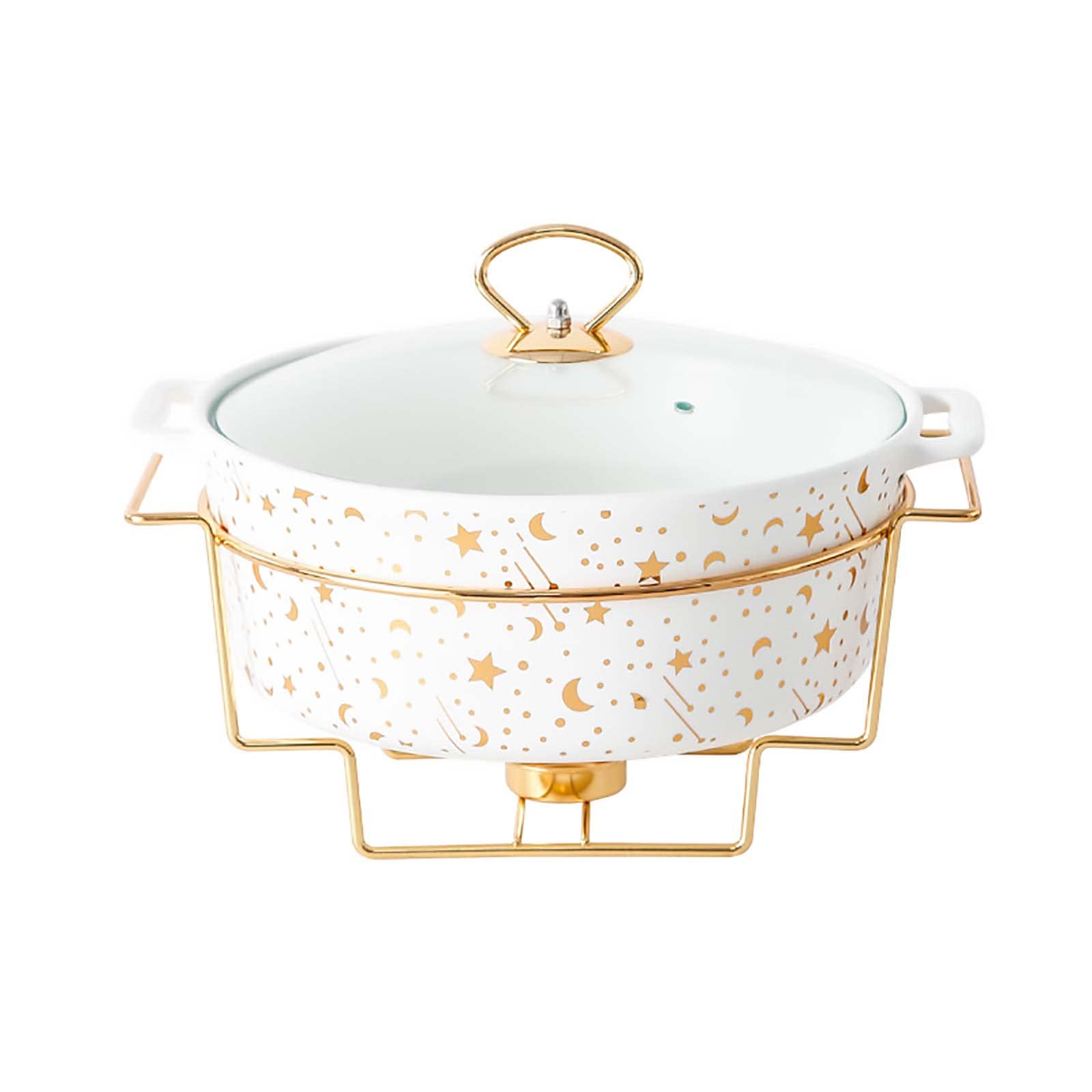 Set di scaldavivande in ceramica, con coperchio in vetro e supporto per carburante, vassoio rotondo per scaldavivande e scaldavivande per buffet, matrimoni, feste, banchetti, Chris,