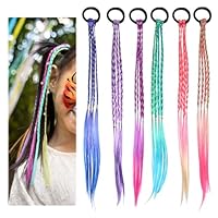 simarro Bunte Haarsträhnen für Mädchen, 45cm Geflochtenes Haar Haarteile mit Elastischem Seilband Haarsträhnen Kinder Haarschmuck Mädchen für Party Festival Deko Geschenke(6 Farben, 6 Stück)