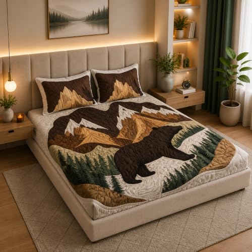 Image of 7D Digital Printed King Size Bedsheet with 2 Pillow Covers | Soft Premium Cotton Feel Microfiber Double Bed Bedsheet | Wrinkle Free & Fade Resistant | (Black Bear, King Size - 90 x 100)