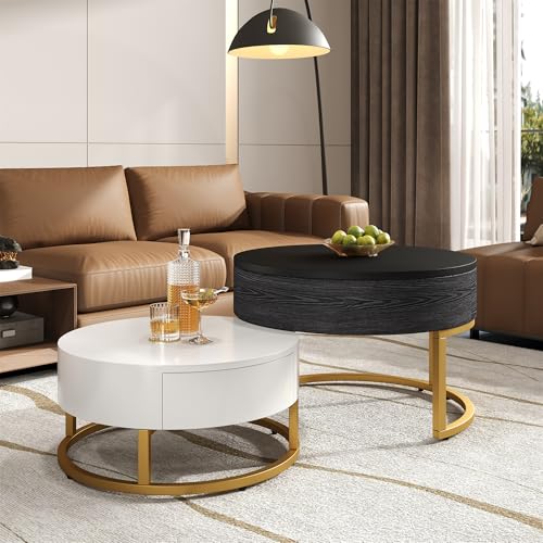 SogesHome Satztische 2 er Set, Runder Couchtisch Beistelltisch Kaffeetisch, Goldener Satztisch, Hochklappbare Couchtischkombination, Beistelltisch mit Zwei Schubladen, 2-teiliges Set SogesHome Satztische 2 er Set, Runder Couchtisch Beistelltisch Kaffeetisch, Goldener Satztisch, Hochklappbare Couchtischkombination, Beistelltisch mit Zwei Schubladen, 2-teiliges Set