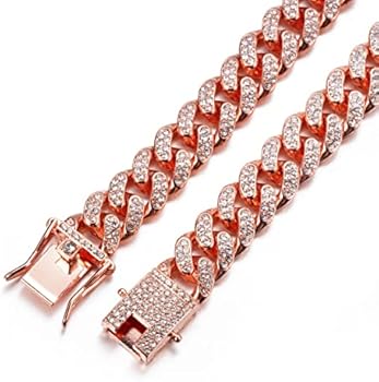 HALUKAKAH 18k Echt Goud/Platinum Bedekte Diamant Cubaanse Link Armband Ketting Sieraden Set voor Mannen, Meer dan 1500 Lab Diamanten Handset, Breed 12mm Lengte 20cm, 45cm met Cadeaubox, 20 centimeters