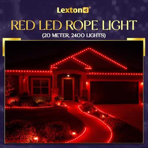 Image of Lexton Decorative 20 Meter Long 2400 LED Rope Light | Plug Sourced | Waterproof & Flexible LED Strip | Suitable for Home Decor, Outdoor Decoration, Diwali, Birthday, Christmas (Pack of 1, Red)