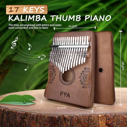 Image of FYA Thumb Piano 17 Key, Portable Mbira Finger Piano with Tune Hammer and Study Instruction, Marimbas /kalimba /xylophone, Musical Instruments Birthday Gift for Kid Adult Beginners Professional