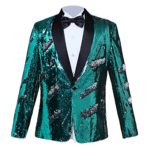 Men's Shiny Sequins Suit Jacket Sequin Wedding Nightclub Tuxedo Sport Coat Slim One Button Festival Party Blazer (Green,3X-Large)