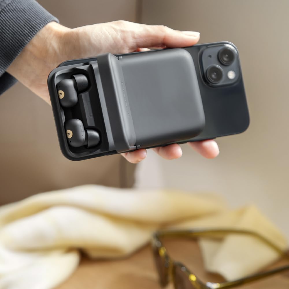 Kreafunk toCHARGE GO Noir – Batterie Externe 5000 mAh avec Écouteurs Bluetooth Intégrés, Recharge sans Fil & USB, Powerbank Compacte Nomade