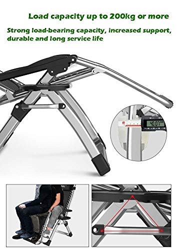 Tumbona de gravedad cero plegable para jardin y camping color negro soporta 200kg 6