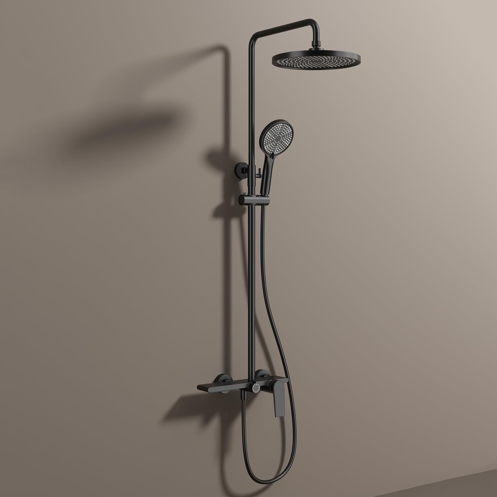 Ensemble mitigeur de douche effet pluie thermostatique mural design gris et noir mat