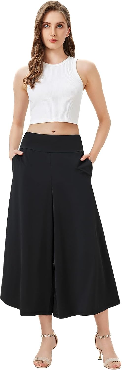 Turnhier Womens Culottes Elastic Waist Wide Leg Pants Casual Summer Palazzo Pants Lounge Trousers with Pockets - Image 6