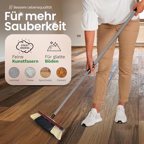 Novaliv Zimmerbesen mit Stiel ROSSHAAR Mischung Besen weiche Borsten Schrankbesen mit Teleskopstiel Gemischter Rosshaarbesen Besen für Laminat und Parkett Rosshaarbesen Naturborsten Stubenbesen – Bild 7