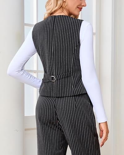 Women's Striped Suit Vest Top V Neck Sleeveless Button Down Business Formal Waistcoat Crop Tank Tops3