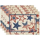 Niviy 250th Anniversary USA Placemats, Retro Stars Stripes Patriotic Placemats Set of 4, 12x18 Inch Memorial Day Independence Day Table Mats for Holiday Party Kitchen Dining Room Decoration