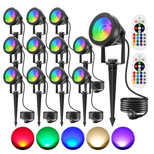 CREPOW Halloween RGB Spot Lights Outdoor, LED Color Changing Landscape Lighting, Waterproof Spotlight with US Plug for Yard Garden Tree Path House Christmas Decoration (12 Pack)
