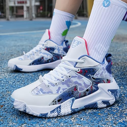 Image of Qiucdzi Mens Basketball Shoes Non-Slip Breathable Outdoor Sneakers Fashion Graffiti Sports Training Shoes for Running Walking