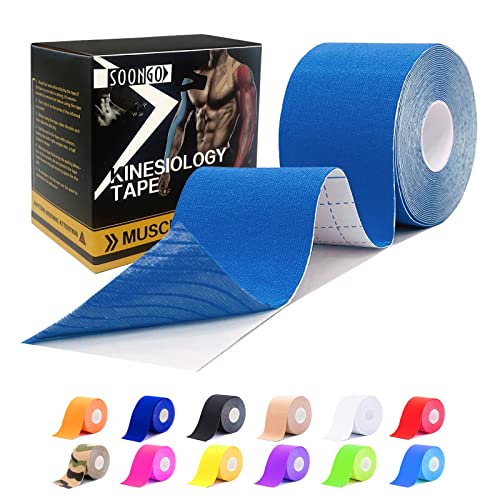 Kinesiology Tape Rock Tape Physio Tape 5m roll Elastic Therapeutic Sports Tape for Shoulder Ankle Elbow Wrist Knee Support Waterproof Physiotherapy Body Tape for Muscle Pain by SOONGO (Blue)