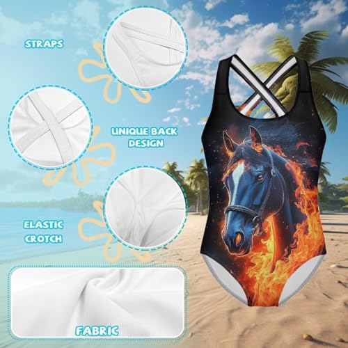 Image of Girls One Piece Cat Swimsuits Quick Dry Cartoon Beach Bathing Suit Crossback Swimwear for Kids 5-14 Years