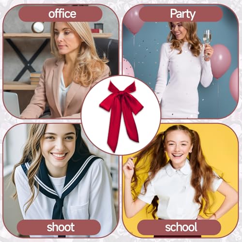 Image of Lusofie Tie for Women Self Tie Satin Ribbon Bow Tie Wide Folding Bowties Accessory for School Uniforms Cosplay Wedding Party