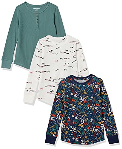 Image of Amazon Essentials Girls and Toddlers' Long-Sleeve Cotton Thermal T-Shirt, Pack of 3