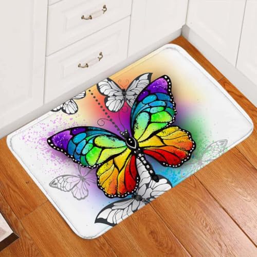 ���փ}�b�g ���C���{�[�o�^�t���C�h�A�}�b�g 50×80cm doormat Rainbow Butterfly Door Mat