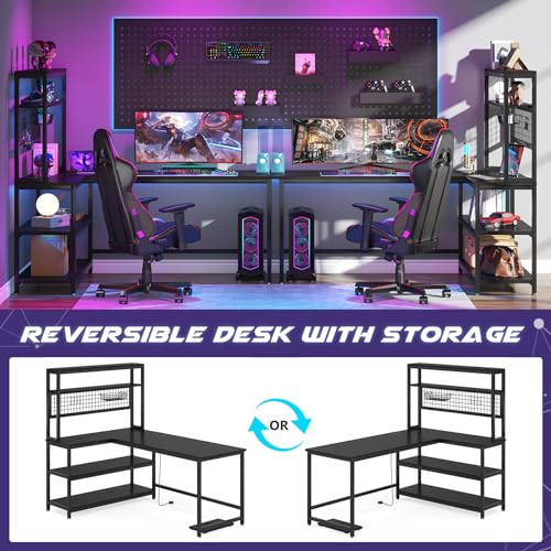 Tribesigns 55" Large Computer Desk with Wireless Charging 5 Storage Shelves, Office Desk Study Table Writing Desk Workstation with Hutch Bookshelf for Home Office (All Black)
