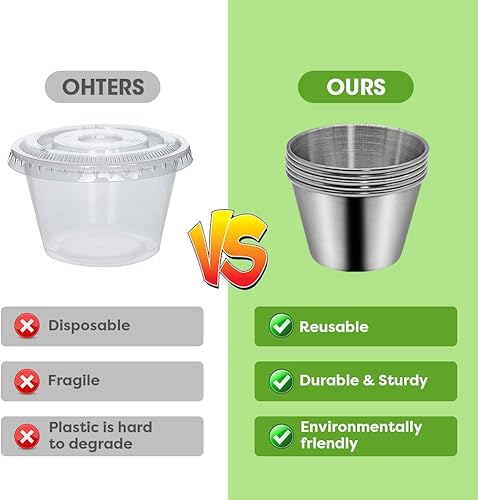 Miniatura 4 de Paquete de 6 recipientes de aderezo de ensalada de 2.4 onzas, pequeños recipientes de condimentos de acero inoxidable con tapas de silicona, a