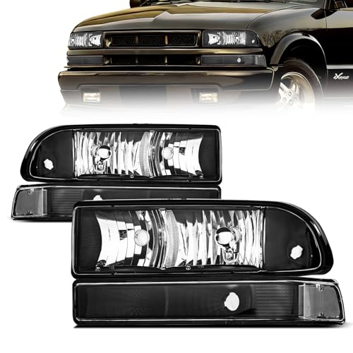 QLLUYTR Front Headlight Assembly for 1998-2005 Chevy Blazer & 1998-2004 Chevrolet S10 Pickup - Replacement Headlamp Front Bumper Lights