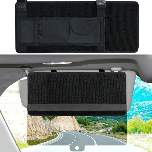 Sun Visor Extender for Car with Organizer, Upgraded Polarized Car Sun Visor Extender with PC Lens, Velcro Design Convenient Adjustment Position, Filtering Glare, UV Rays, Universal for Car, SUV