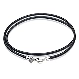 Waitsoul Leather Necklace for Men Women with Solid 925 Sterling Silver Lobster Clasp 3mm Black Leather Necklace Cord 18 Inches
