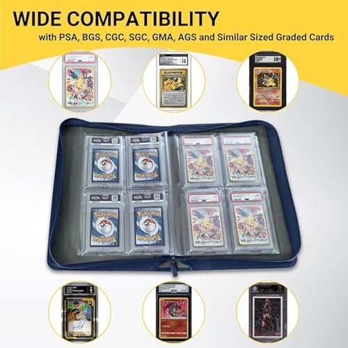 Image of AEXEL Graded Card Slab Binder 40 Slab Capacity Zippered Album for PSA, BGS & CGC Graded Trading Cards (Royal Red)
