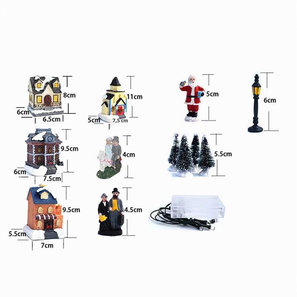 LICHENGTAI Pueblos Navideños con Luz, Juego de Casa de Pueblo de Navidad Decoracion de Luces LED Adorno de Mesa de Escena de Pueblo de Navidad, Escena de Navidad Casas de Pueblo (10 Piezas)