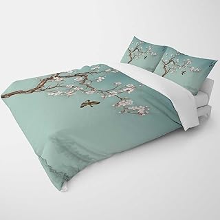 YANFENQI Queen Printed Duvet Cover Chinese Style Cherry Blossoms Plum Blossom Art Country Style Bedding for Kids Teens Adults (Queen,90