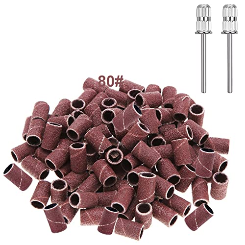 100 Pièces Embouts Manchons pour Ponceuse à Ongle, 80 Grain Bandes de Ponçage Manchons pour Polissage Ongle pour Manucure Pédicure (2*Forets à Ongles)