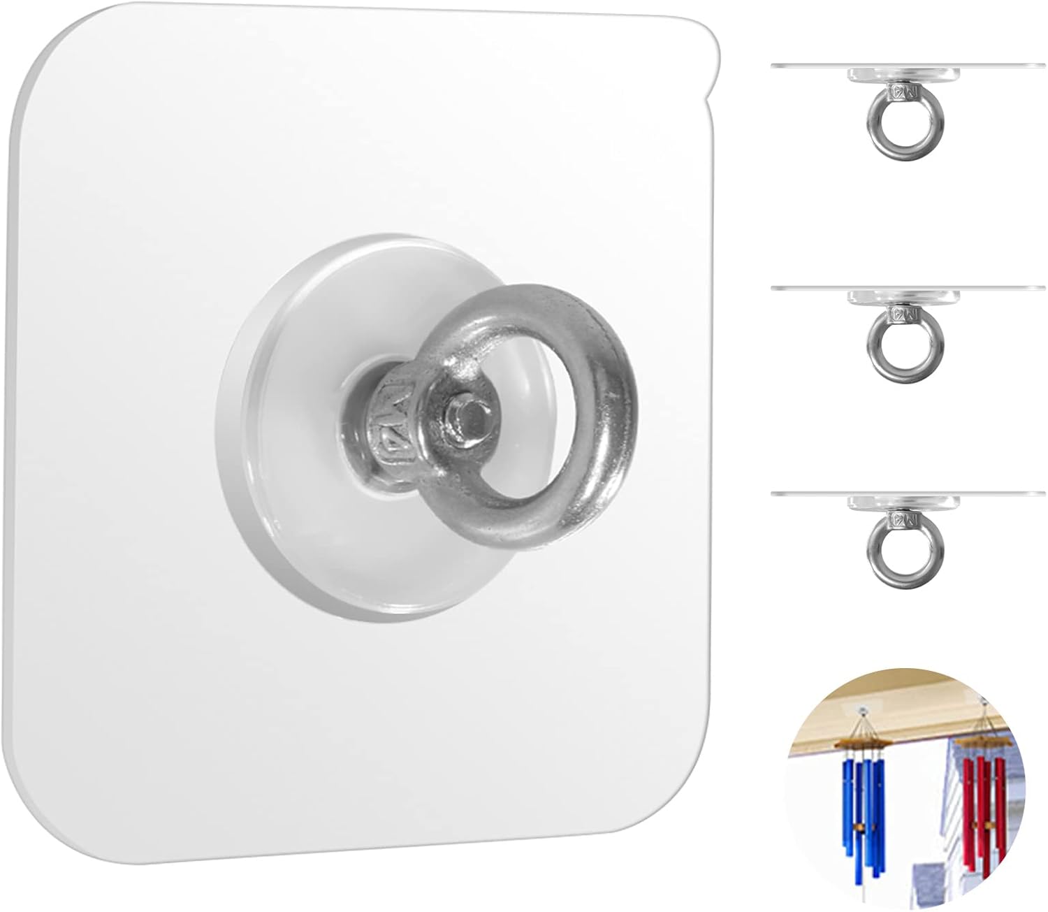 Ceiling Hooks, Practical Wall Hanging Auxiliary Hook, Stainless Steel,Waterproof,Nail-Free Adhesive Wall Hook,for Indoor and Outdoor Hanging Plants,Wind Chimes,Hangers, Decoration Hook,4 Pcs