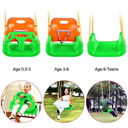 3-in-1 Toddler Swing Seat Hanging Swing Set for Playground Swing Set,Infants to Teens Swing (Green) - Thumbnail 6
