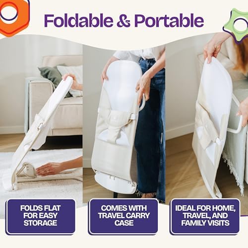 ComfyBumpy Ergonomic Baby Bouncer - Safe, Portable Bouncer with Adjustable Height Positions - Baby Bouncer Perfect for Newborn Babies (Oatmeal) — view 7