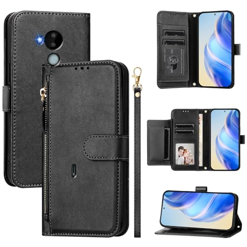 Rfvzubemok Compatible con Nokia C30 Funda,Compatible con Nokia C30 TA-1357 Tarjetero Billetera Flip Cierre Magnético Soporte Black