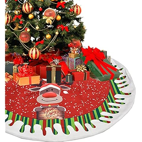 Fasyou Christmas Tree Skirt Santa Clause/Snowman/Elk Print Ecorative Tools For Home Office Christmas Decoration,31" SQ14 Elk Tree Skirt Cover