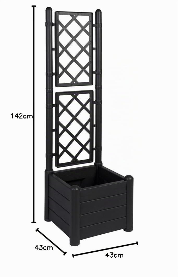 Treillis espalier avec jardinière en plastique anthracite/gris dimensions l x l x h en cm : 43 x 43 x 142 cm-topp pour jardin, terrasse et balcon.