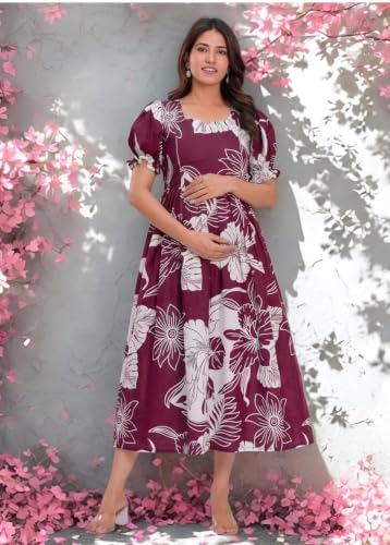 Image of Women's Pure Cotton All Over Printed Maternity Feeding Kurti | Floral Print Maternity Gown