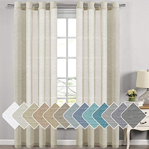 Living Room Curtains Breathable and Airy Semi - Sheers Natural Linen Blended Curtains Draperies Extra Long 108 Inches Long, Premium Soft Durable Nickel Grommet Curtain Panels Pair, Natural