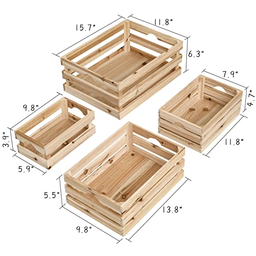 MACVAD Set of 4 Large Wooden Crates Unfinished Office Storage Crates, Decorative Wood Storage Crates for Display, Rustic Pine Wood Organizer Bin Basket for Kitchen Pantry Bathroom - Thumbnail 5