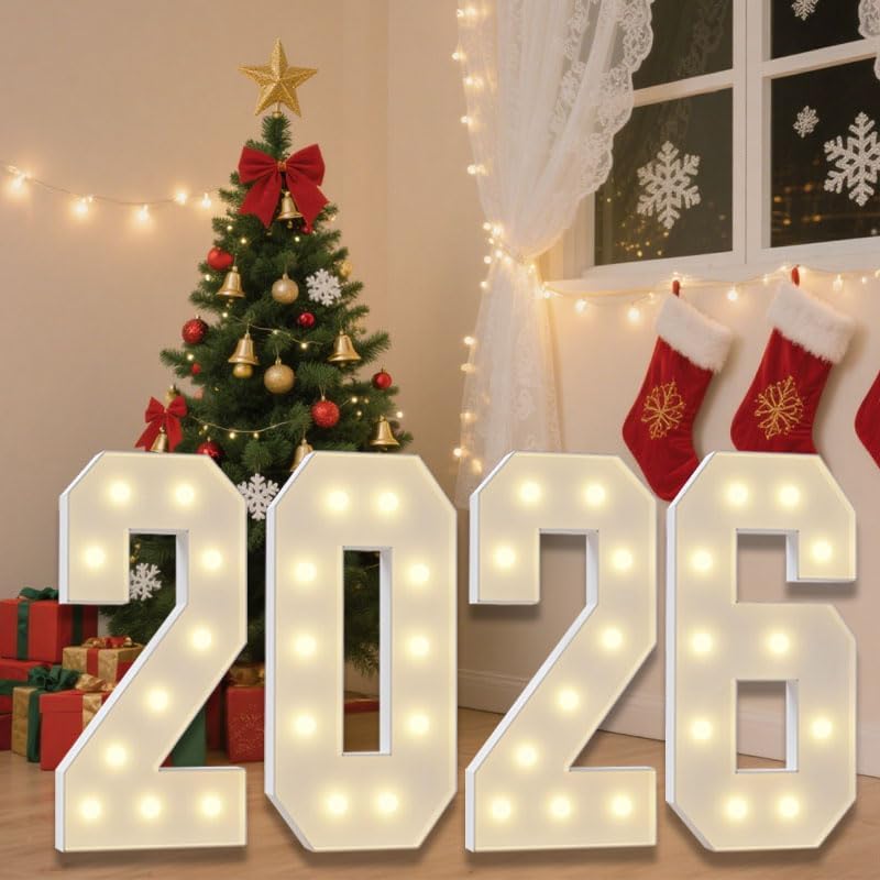 3FT/4FT2026, Mosaic Number Box White Giant Number, Large Size Letters, Suitable for Indoor and Outdoor New Year Parties, KT Foam Board Material, self Assembly Required (4FT-2026)