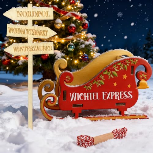PIujsym Wichtel Zubehör Weihnachten – Mini Schlitten „Wichtel...