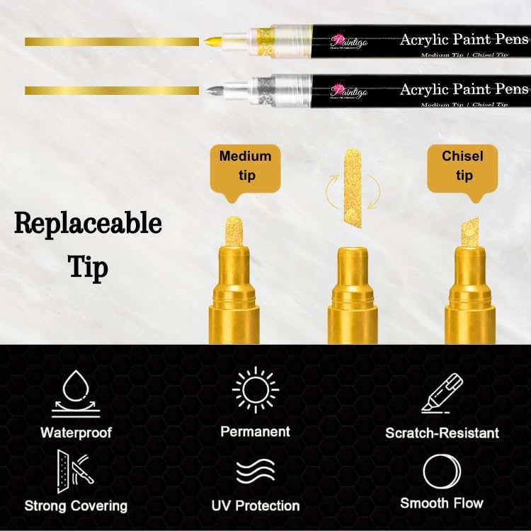 Miniatura 2 de Bolígrafos de pintura acrílica, paquete de 12 6 marcadores dorados y 6 plateados, bolígrafos de pintura para pintura de rocas, piedra, cerámica,