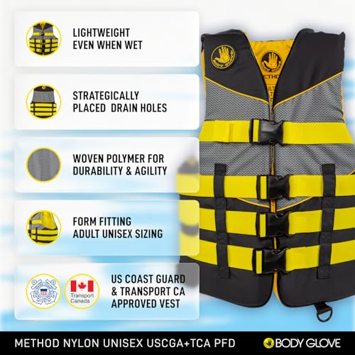 Image of Body Glove Adult PFD Life Vest. Durable Polymer Shell, Lightweight PE Foam, Oversized Armholes, 4 Heavy-Duty Adjustable Belts