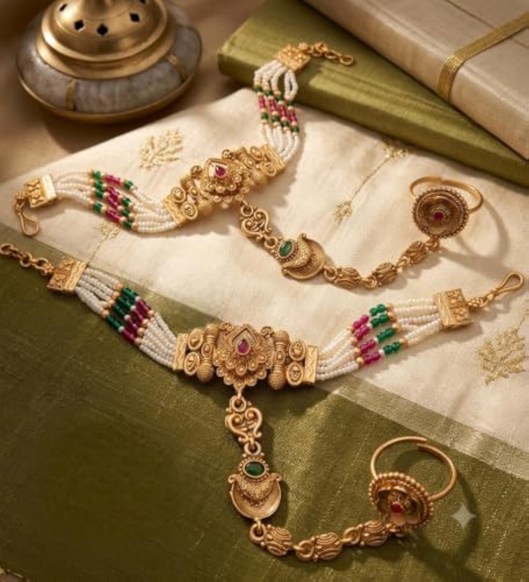 Royal Traditional Artificial Gold Hand Phool Set, Bridal Gift